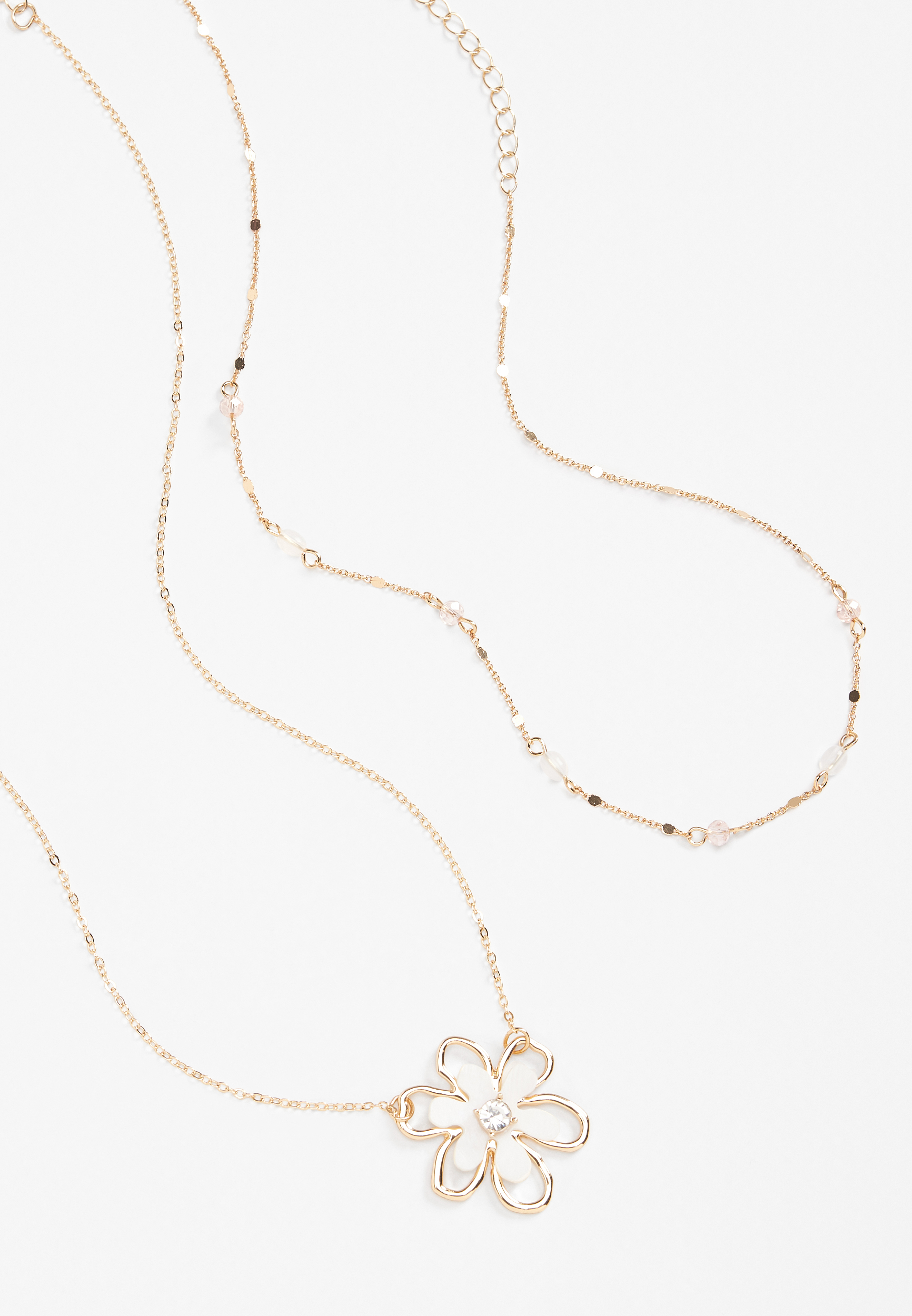 Wire Floral Double Layered Necklace, , large