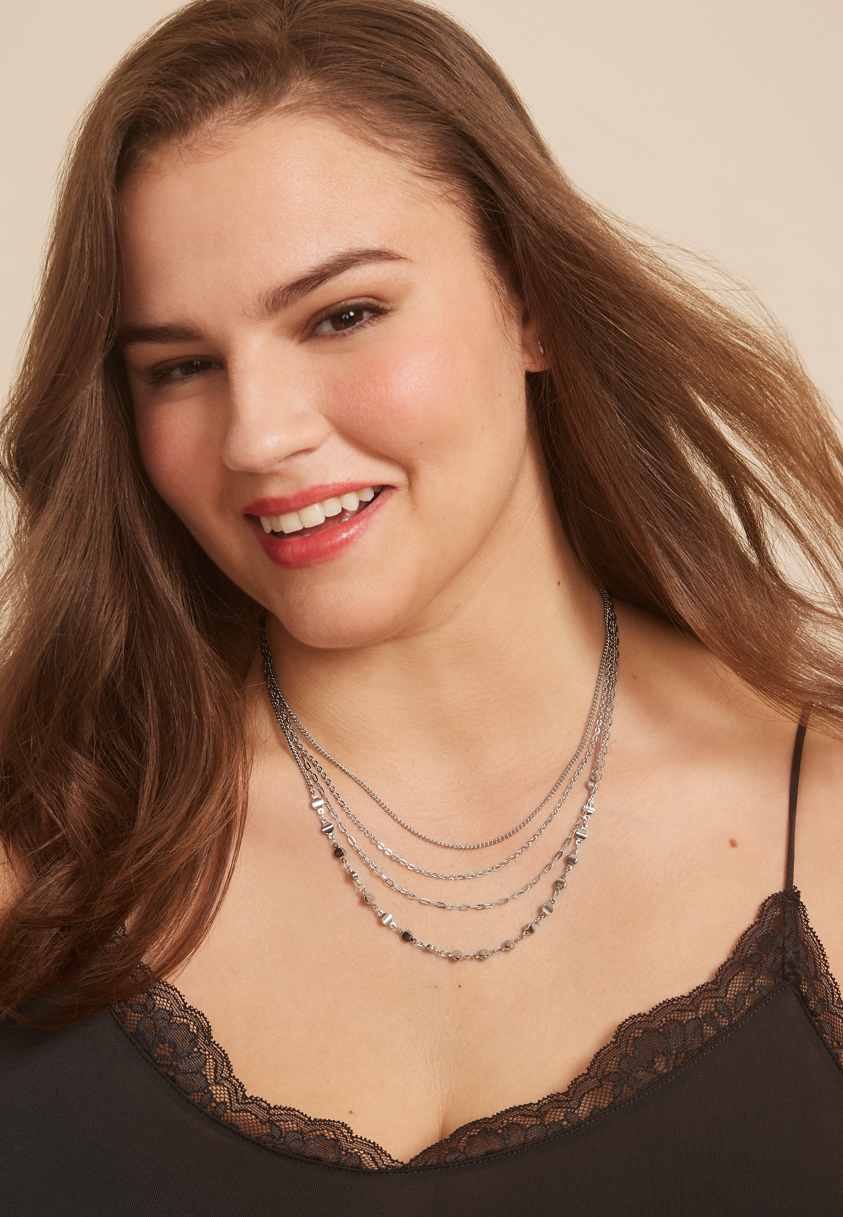 Silver Multi Chain Layered Necklace, , large