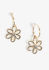Wire Flower Charm Hoop Earrings, GOLD, small