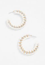 White Raffia Wrapped Hoop Earrings, , small