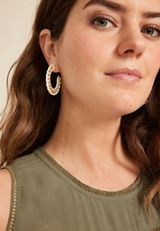 White Raffia Wrapped Hoop Earrings, , small