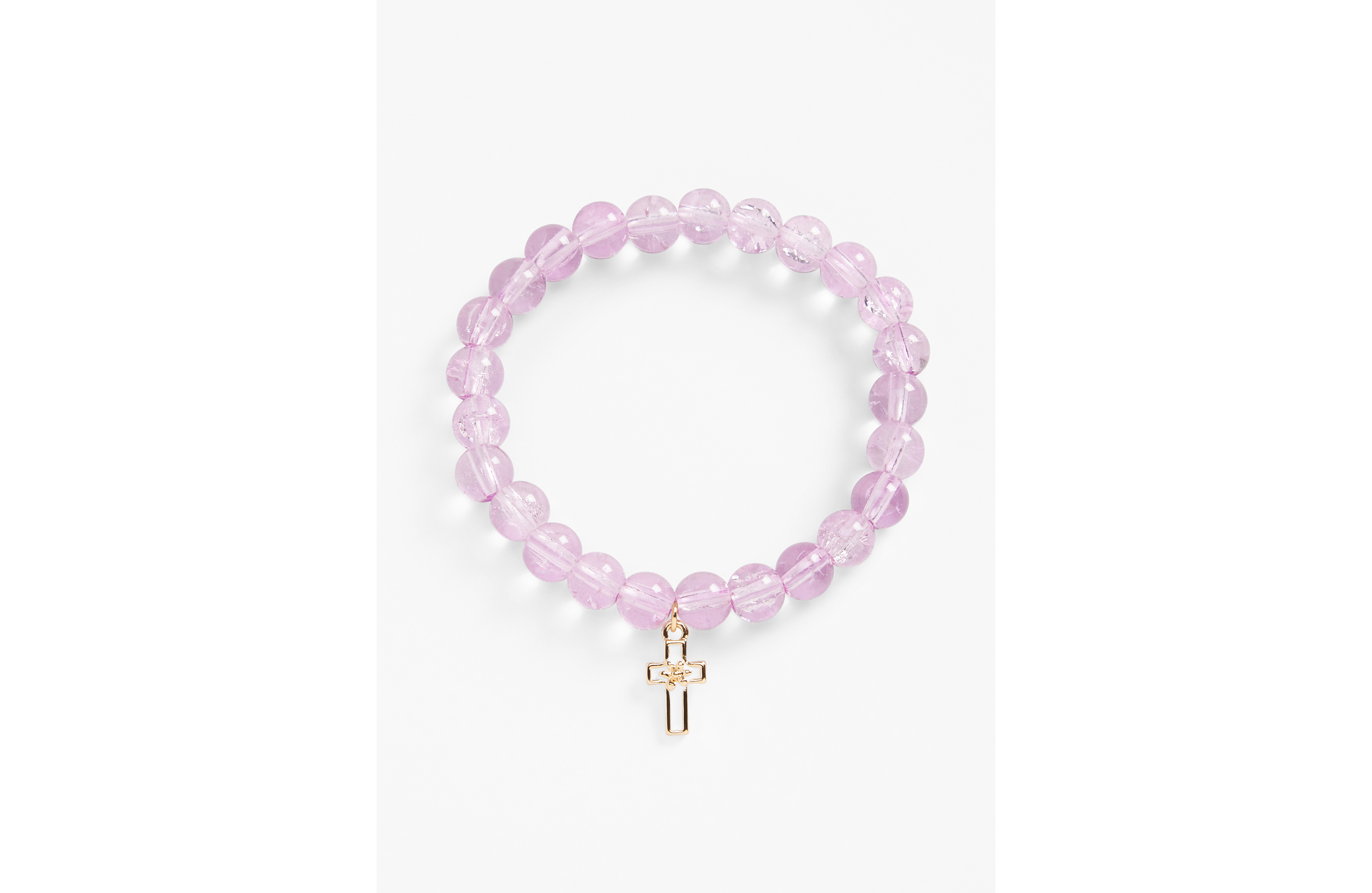 Purple Beaded Cross Charm Bracelet