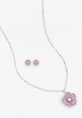 Purple Floral Necklace And Earring Set, , small