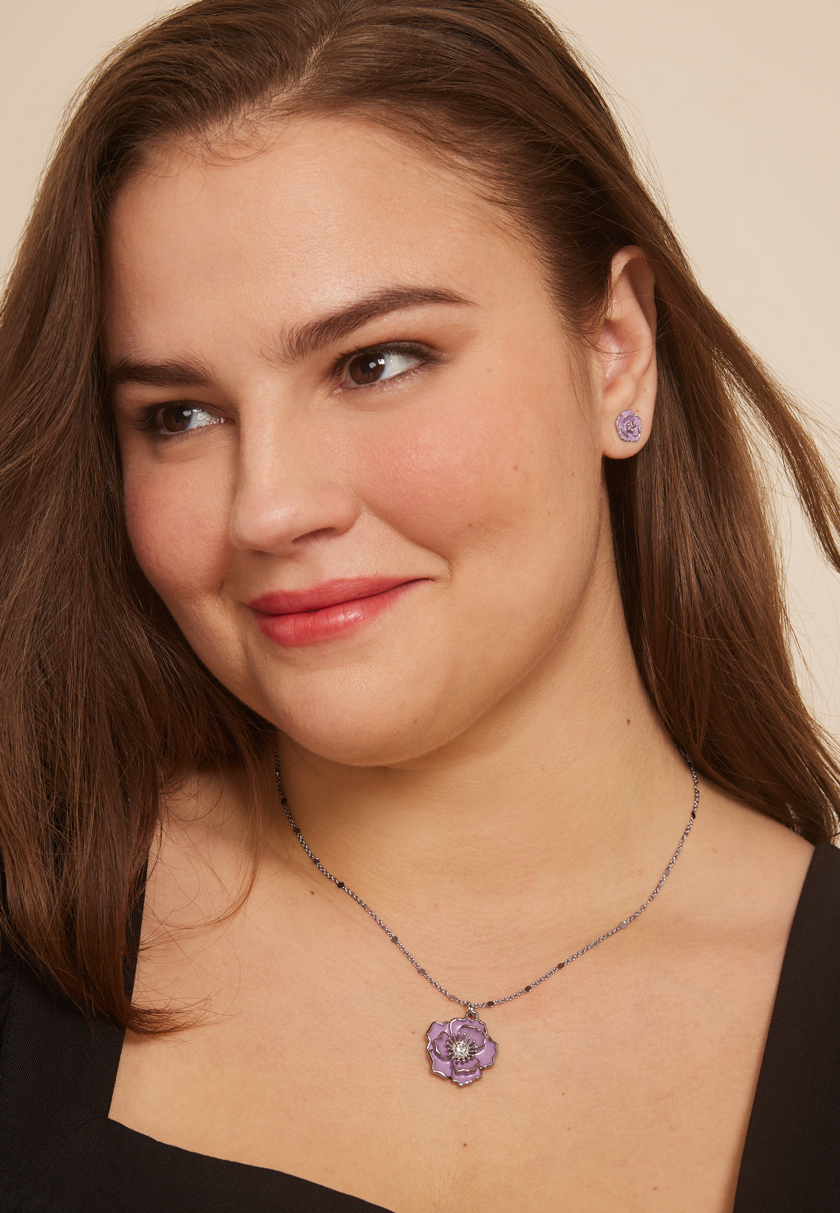 Purple Floral Necklace And Earring Set, , large