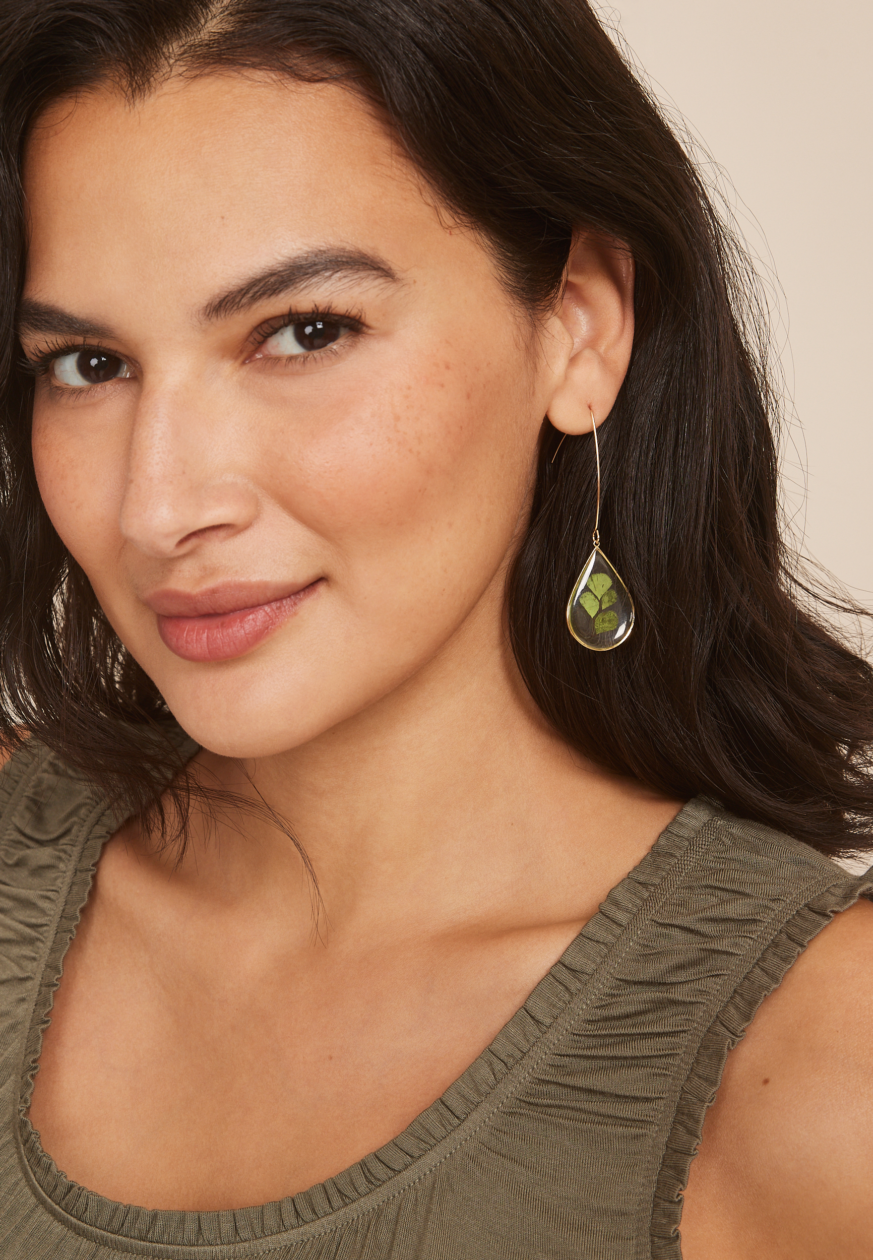 Gold Pressed Leaf Drop Earrings, , large