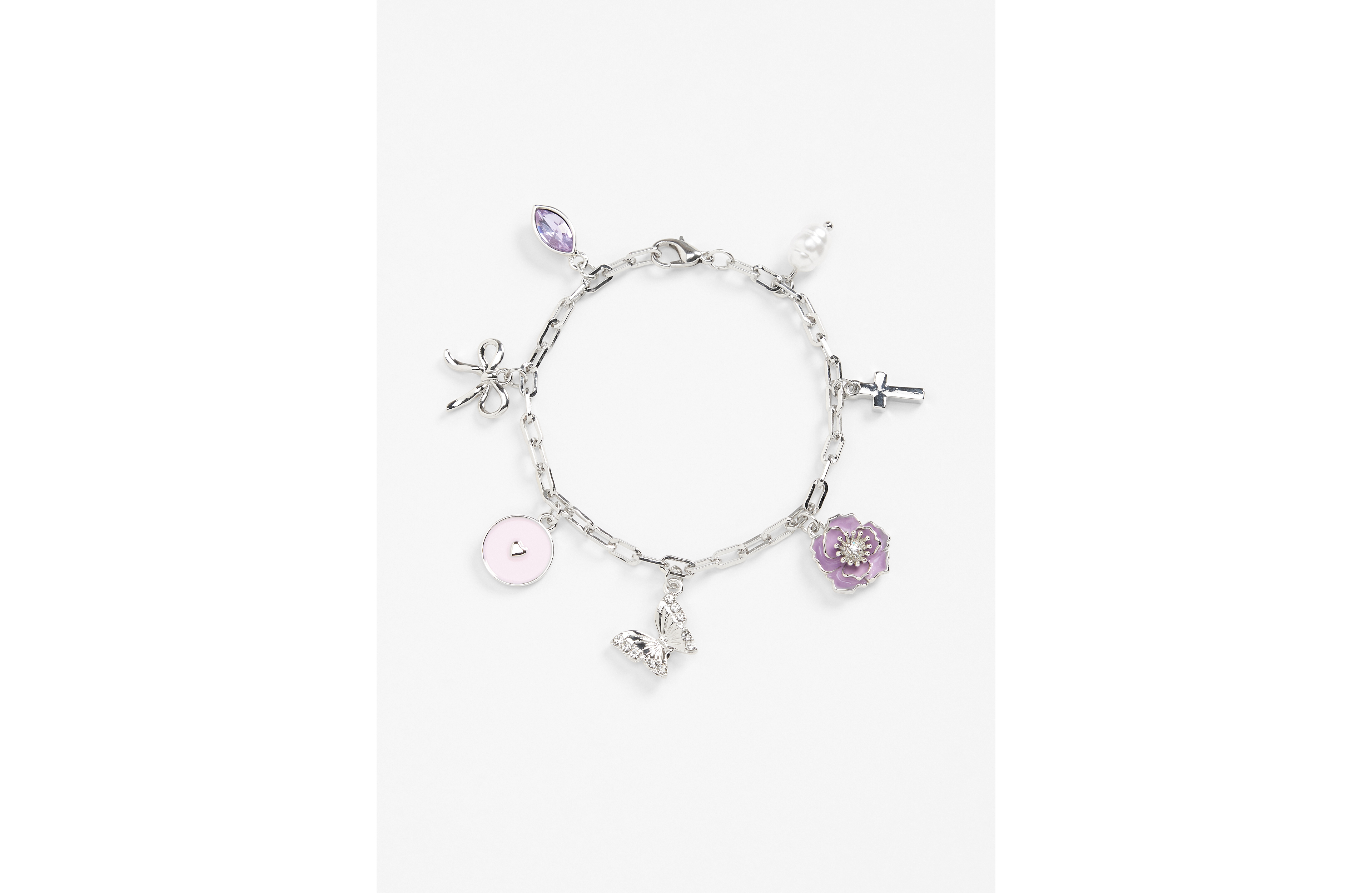 Silver Butterly And Cross Charm Bracelet