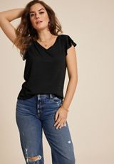 Textured Flutter Sleeve Tee, C106, small