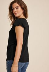 Textured Flutter Sleeve Tee, C106, small