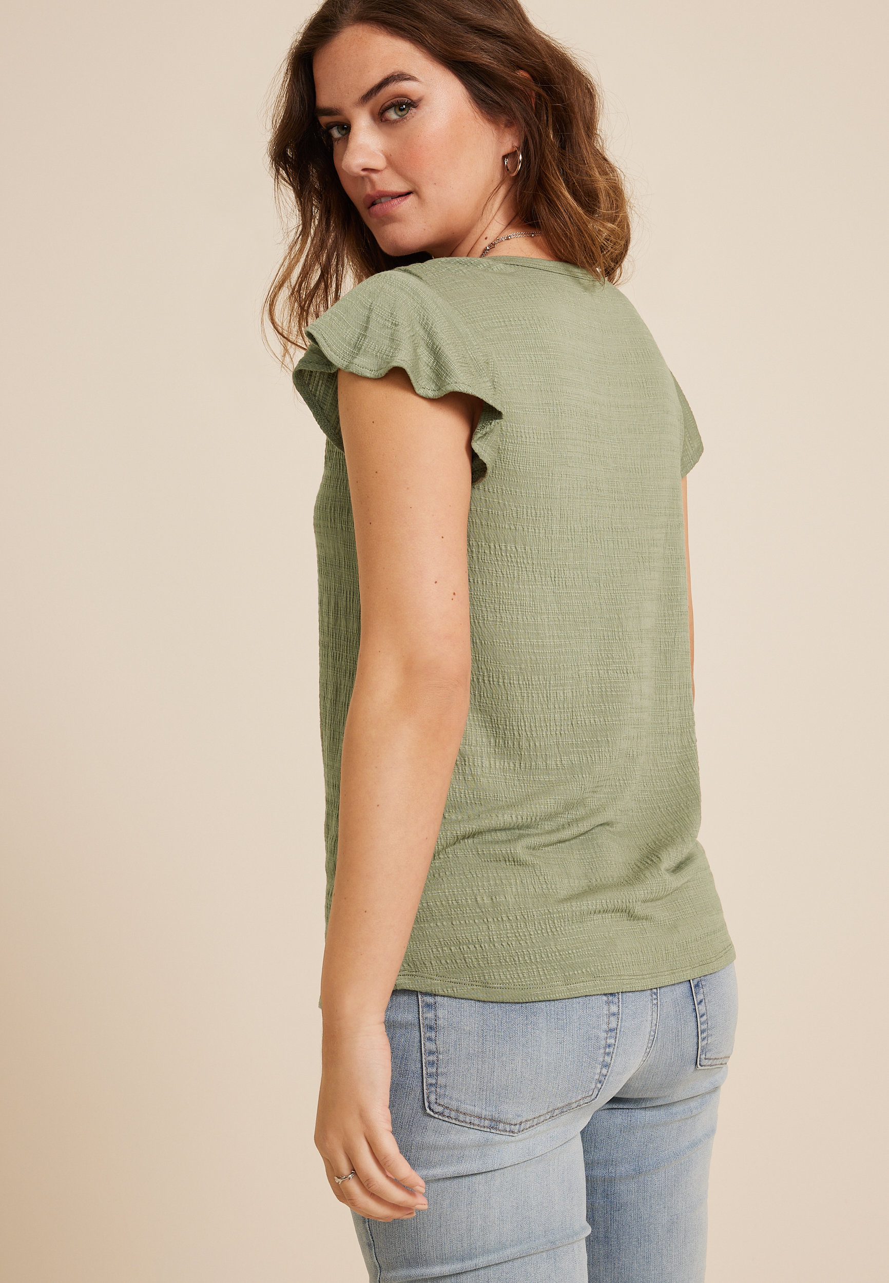Textured Flutter Sleeve Tee, C425, large