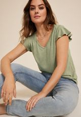 Textured Flutter Sleeve Tee, C425, small
