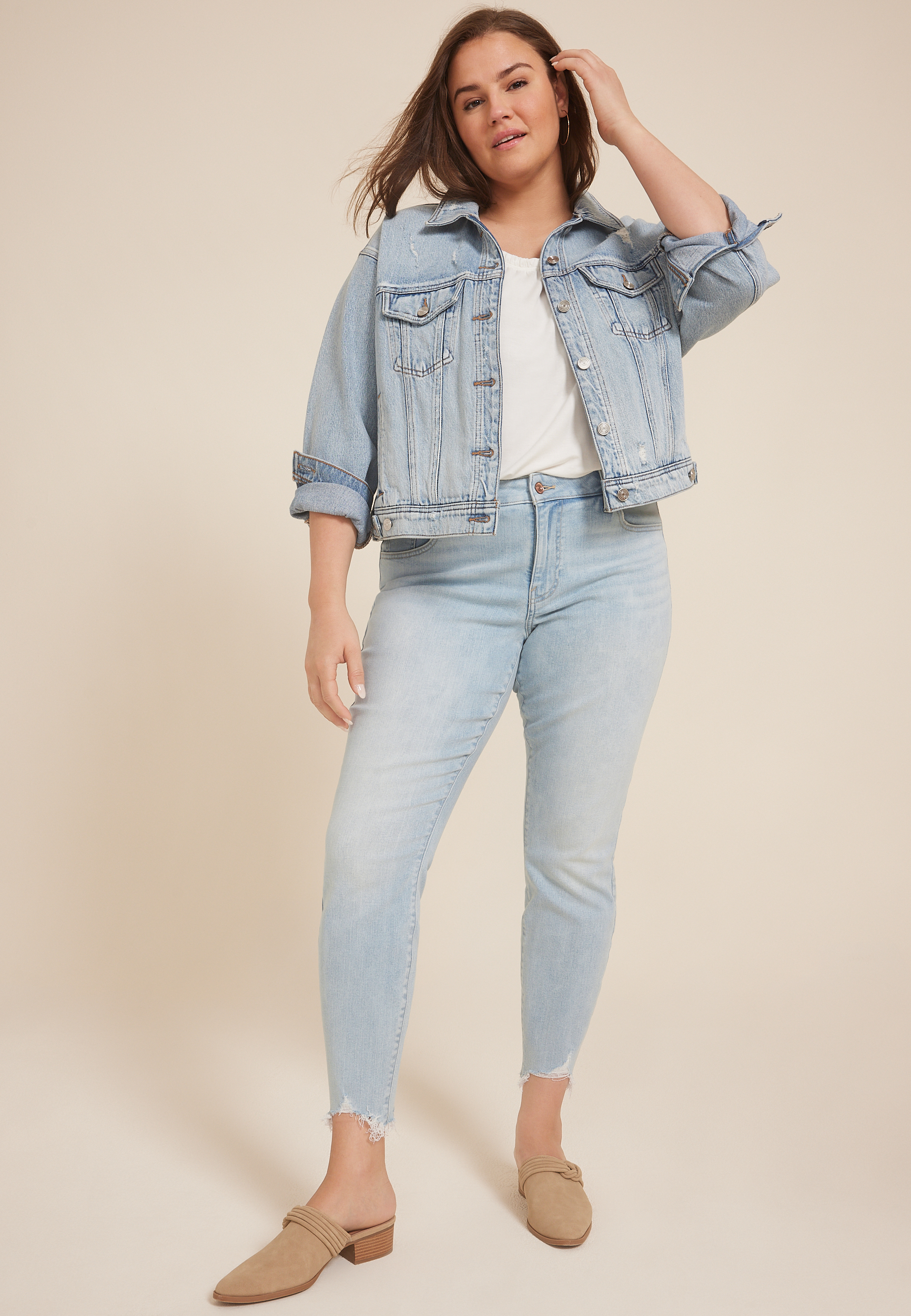 Plus Size m jeans by maurices&trade; Light High Rise Ripped Hem Ankle Jegging, LIGHT SANDBLAST, large