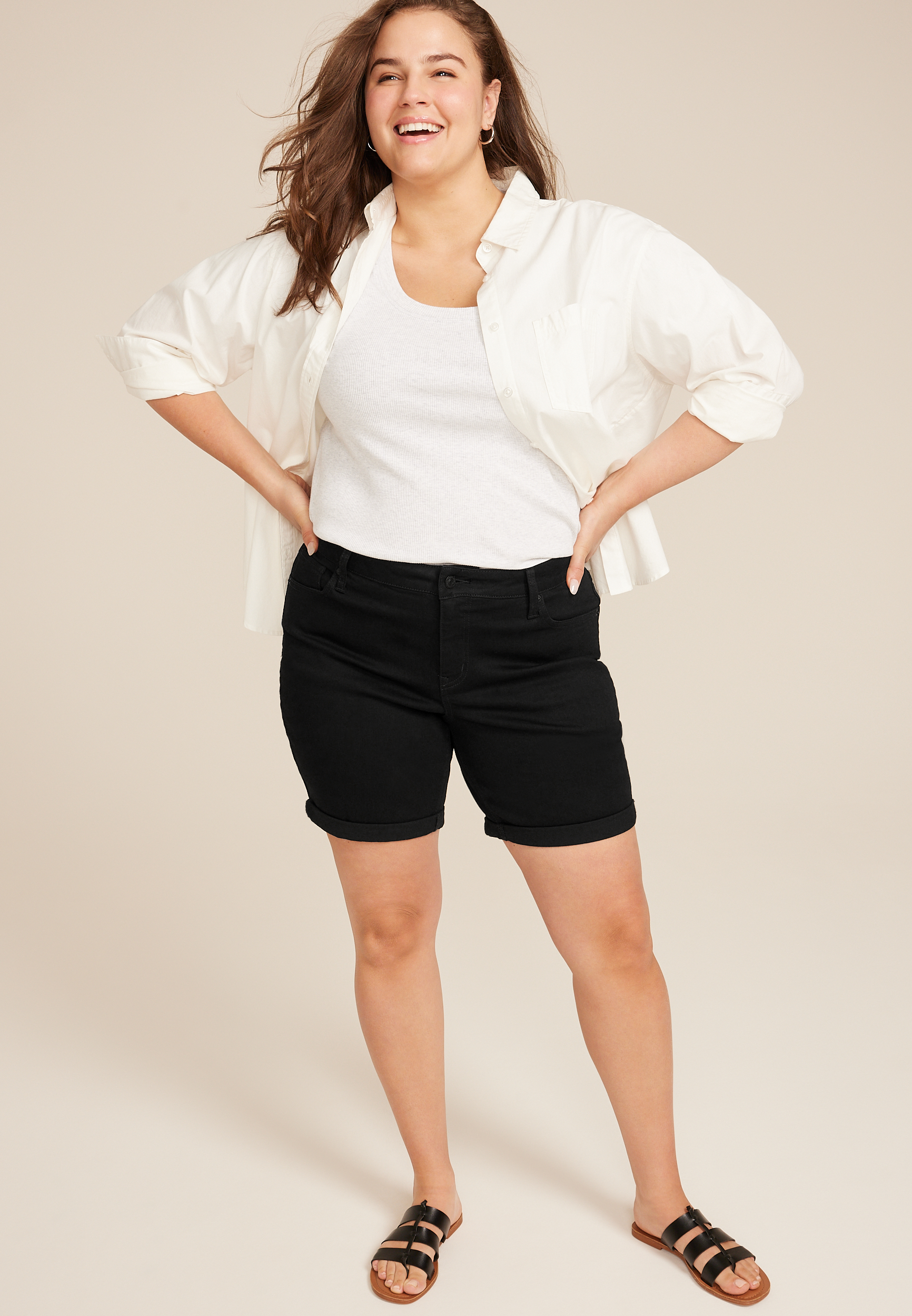 Plus Size m jeans by maurices&trade; Black Mid Rise 8in Bermuda Short, , large