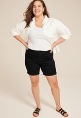Plus Size m jeans by maurices&trade; Black Mid Rise 8in Bermuda Short, , small
