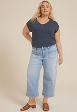 Plus Size m jeans by maurices&trade; Light High Rise Patch Pocket Wide Leg Cropped Jean, C2806, small