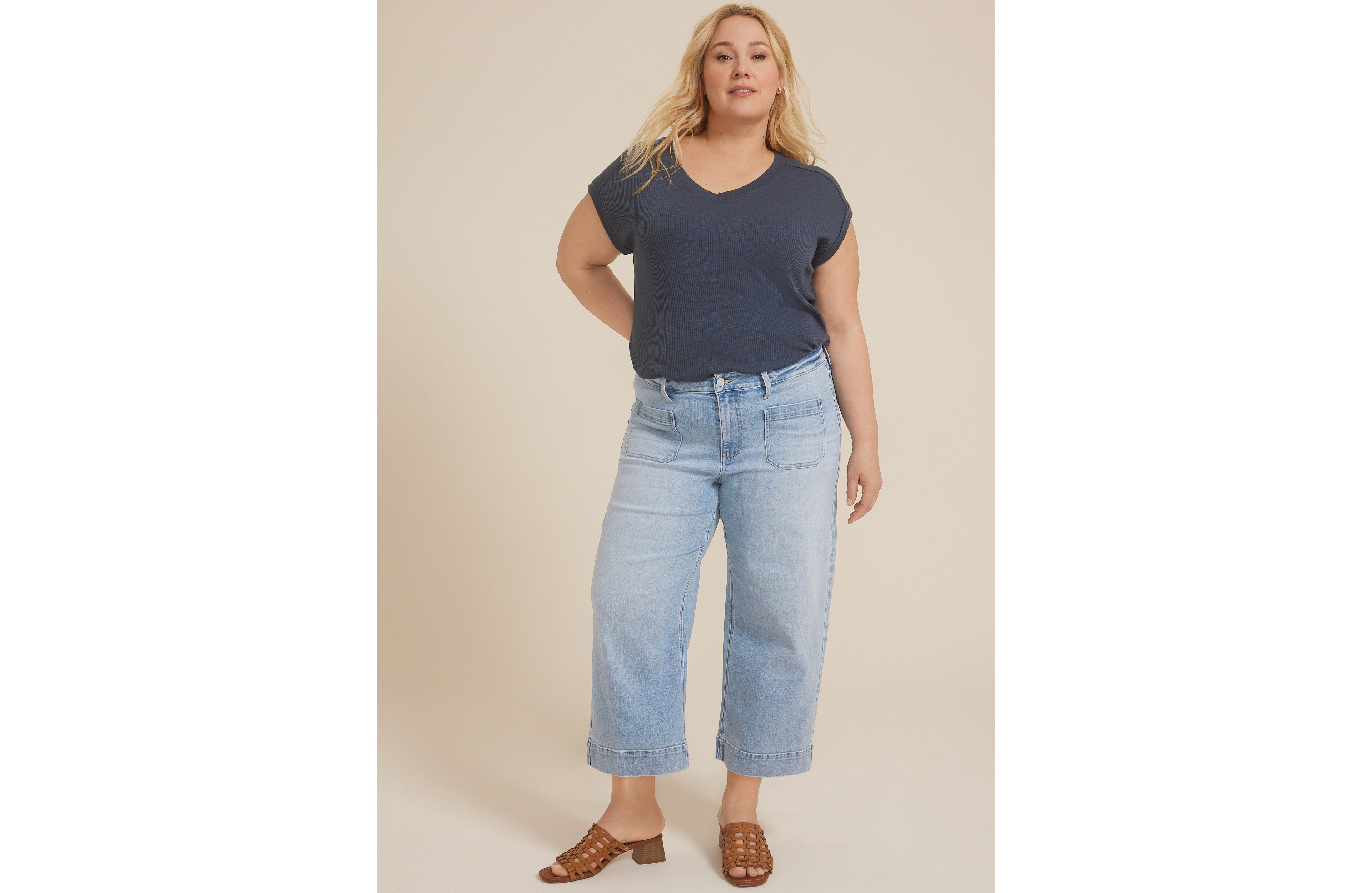Plus m jeans by maurices™ Light High Rise Patch Pocket Wide Leg Cropped Jean
