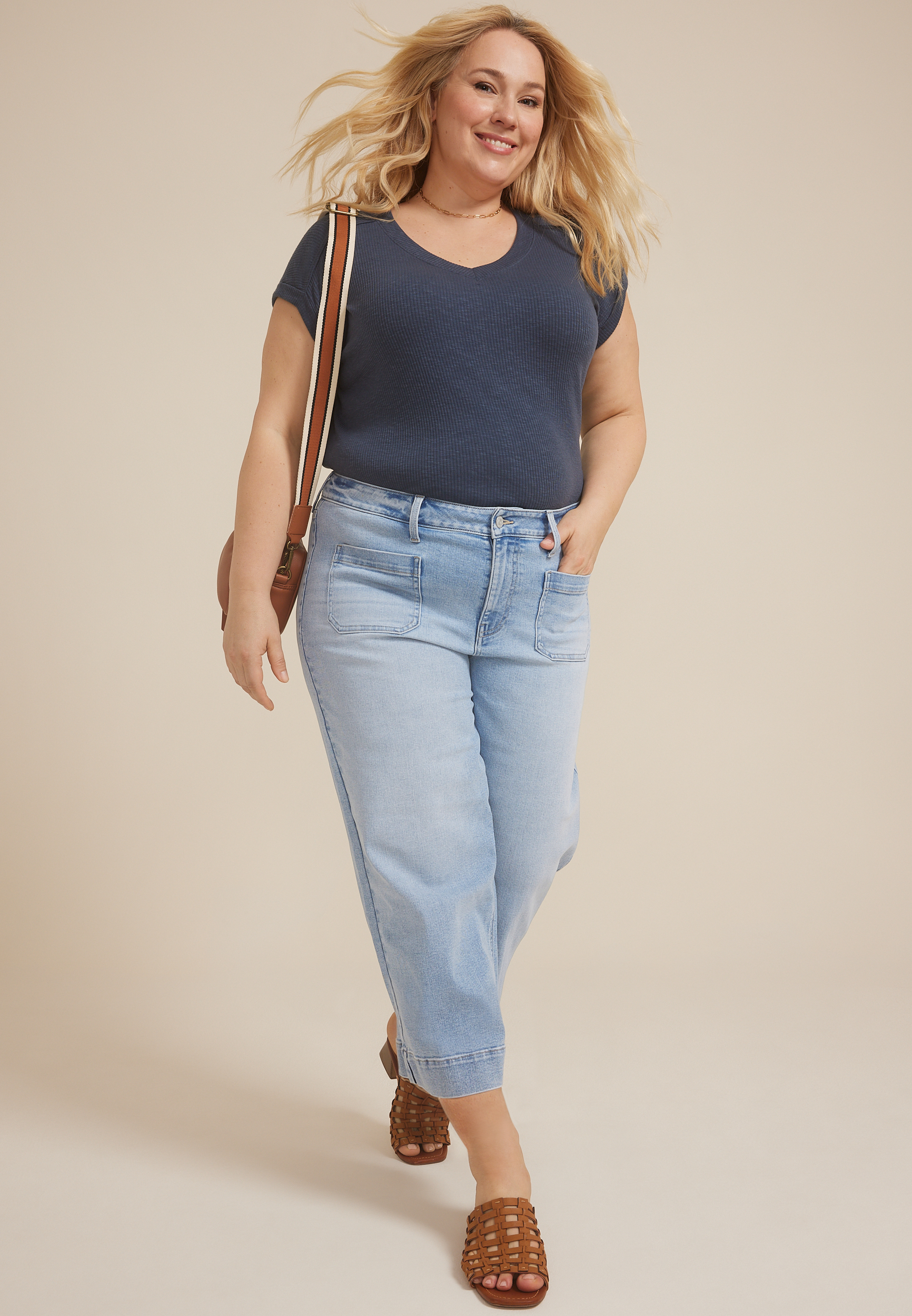 Plus Size m jeans by maurices&trade; Light High Rise Patch Pocket Wide Leg Cropped Jean, C2806, large