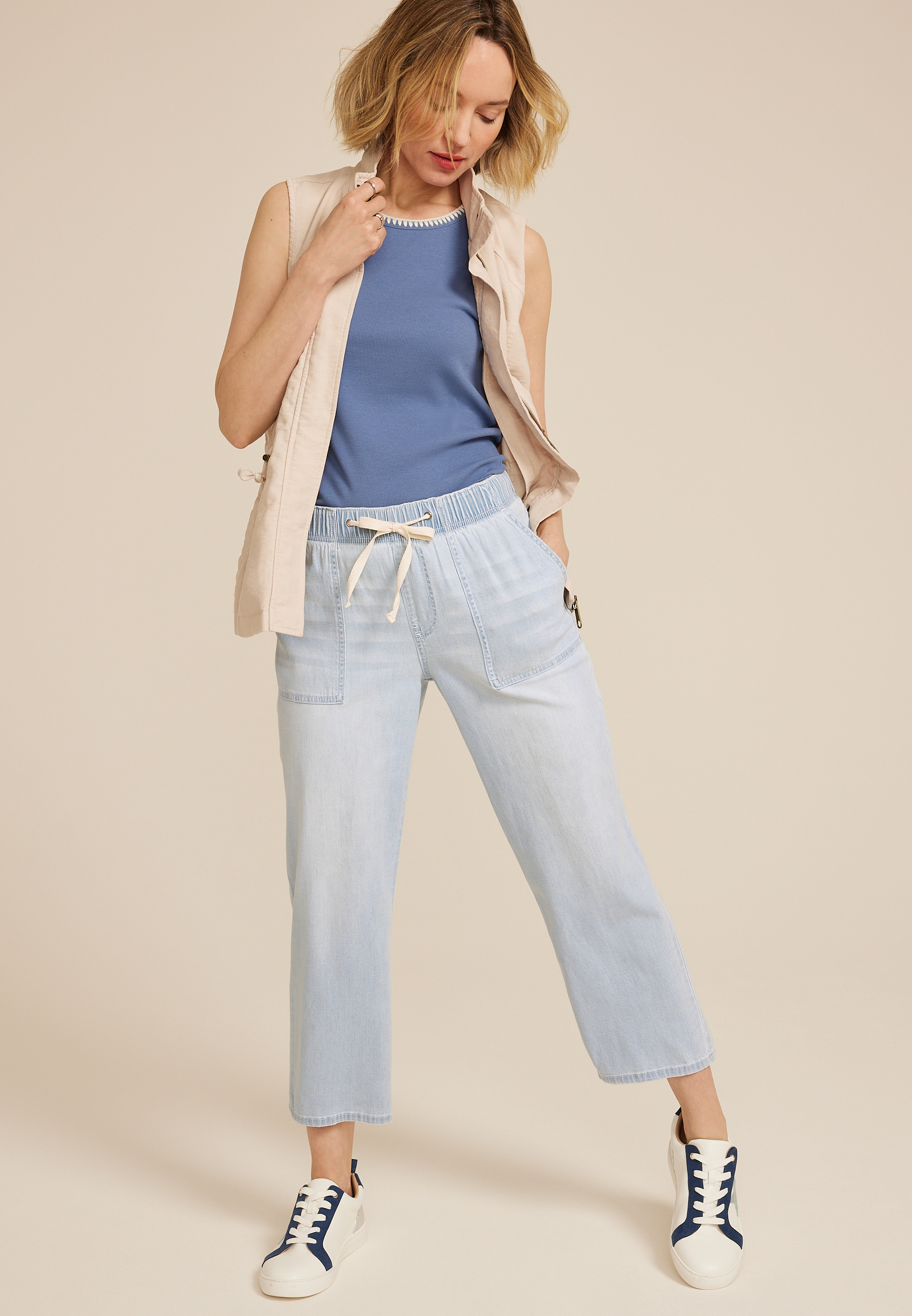 m jeans by maurices&trade; Soft Light High Rise Drawstring Straight Cropped Jean, C2806, large
