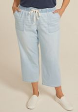 Plus Size m jeans by maurices&trade; Soft Light High Rise Drawstring Straight Cropped Jean, , small