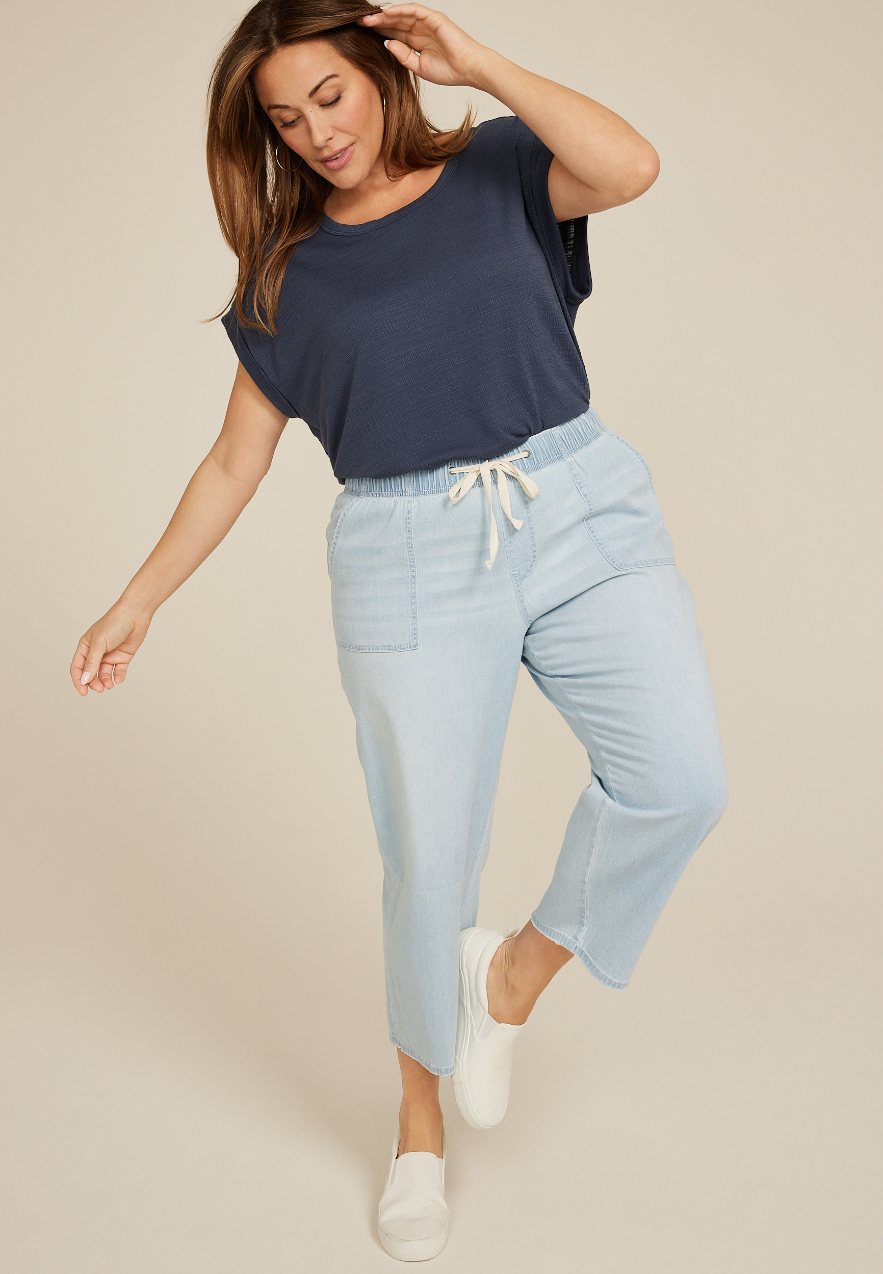 Plus Size m jeans by maurices™ Soft Light High Rise Drawstring Straight Cropped Jean