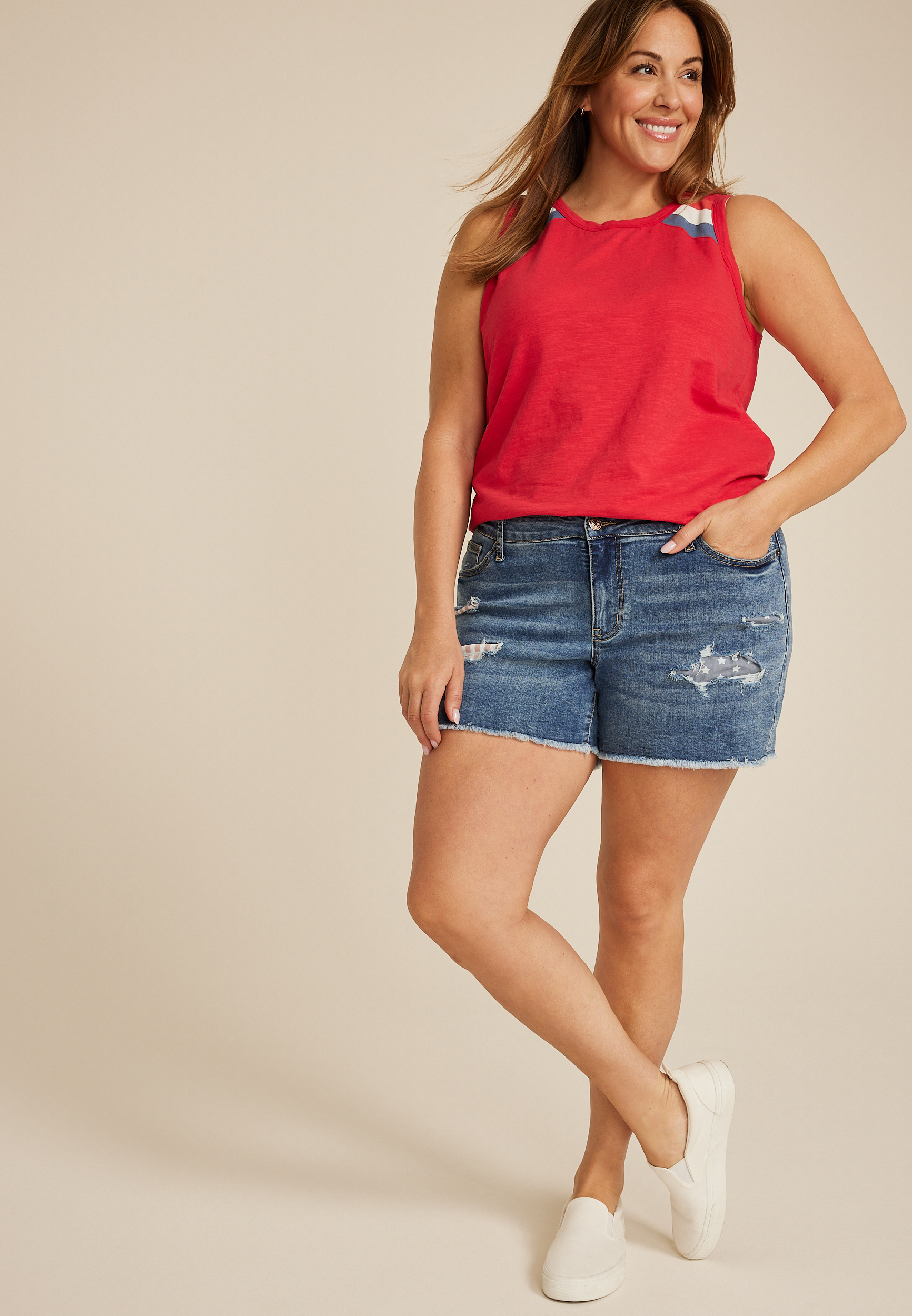 Plus Size m jeans by maurices&trade; Americana Pocket Mid Rise 5in Short, , large
