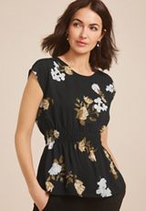 Floral Dolman Sleeve Peplum Blouse, BLACK COMBO, small