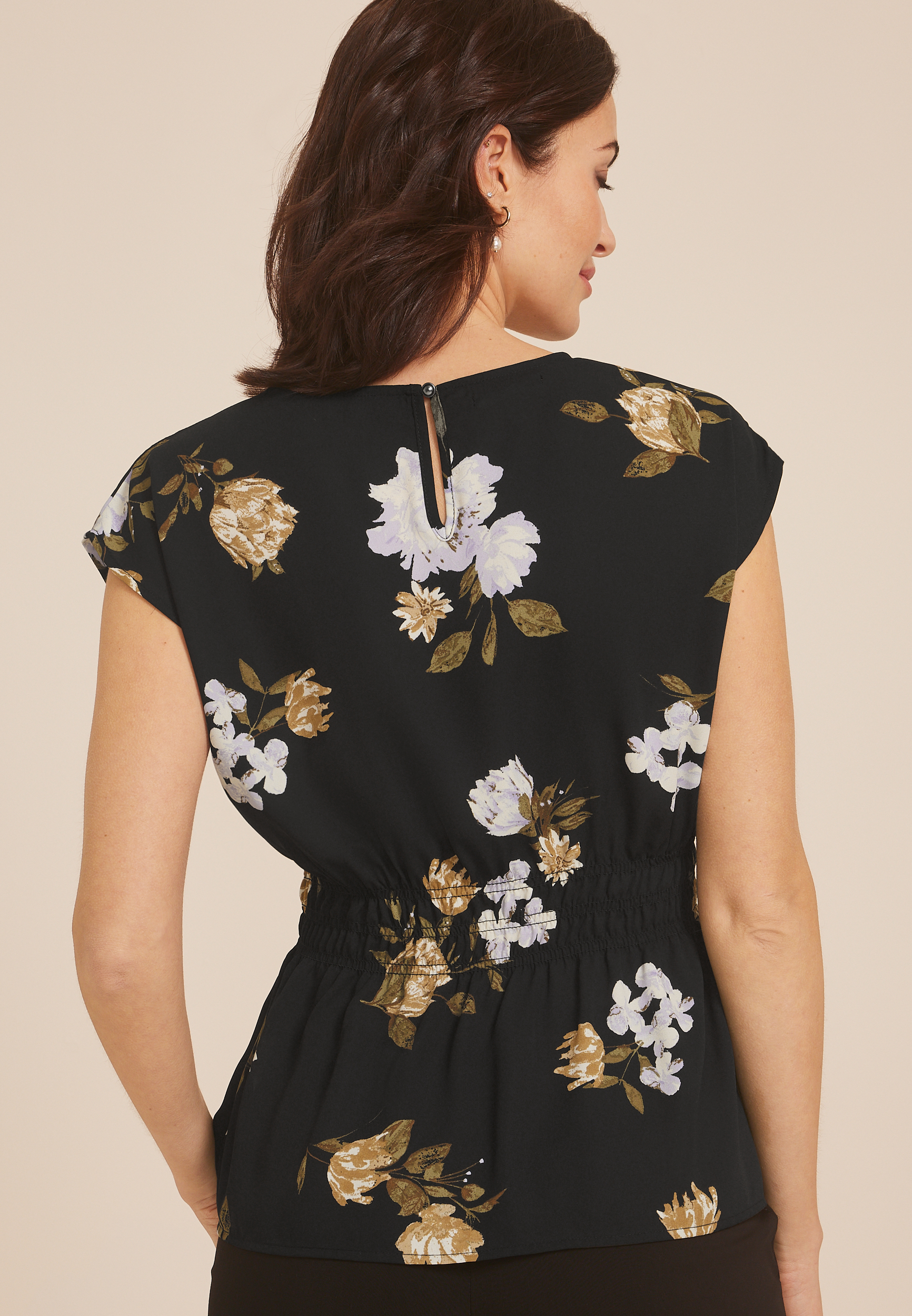 Floral Dolman Sleeve Peplum Blouse, BLACK COMBO, large