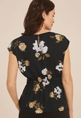 Floral Dolman Sleeve Peplum Blouse, BLACK COMBO, small