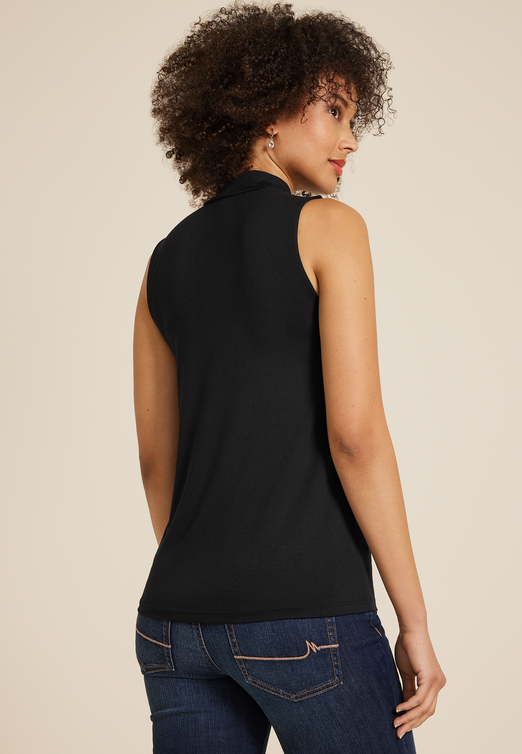 Crepe Cut Out Mock Neck Tank Top