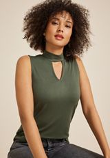 Crepe Cut Out Mock Neck Tank Top, C186, small