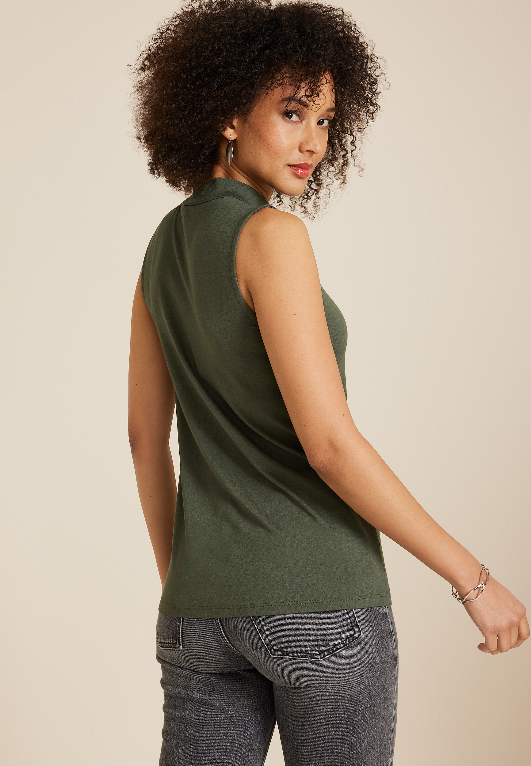 Crepe Cut Out Mock Neck Tank Top, C186, large