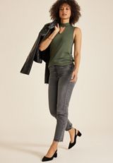 Crepe Cut Out Mock Neck Tank Top, C186, small
