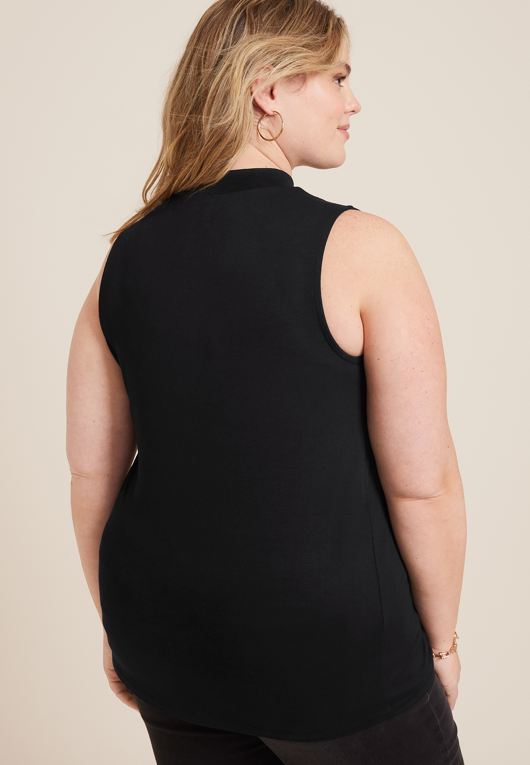 Plus Crepe Cut Out Mock Neck Tank Top