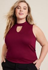 Plus Size Crepe Cut Out Mock Neck Tank Top, C830, small