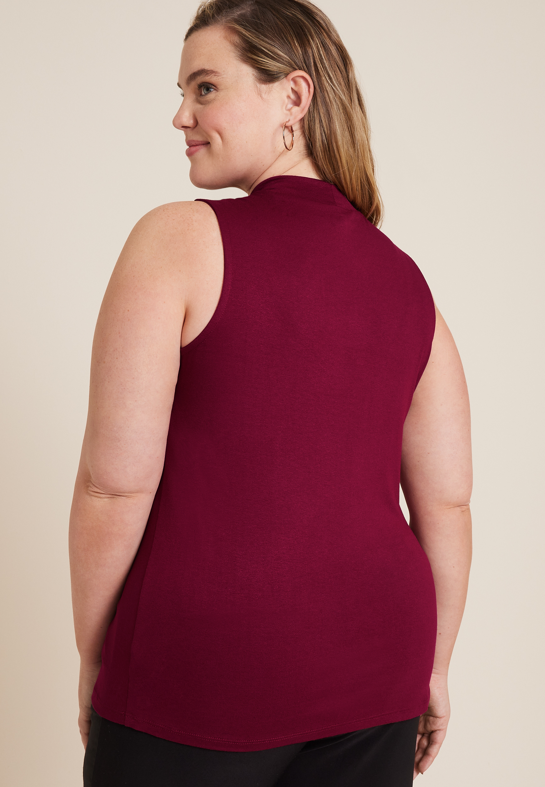 Plus Size Crepe Cut Out Mock Neck Tank Top, C830, large