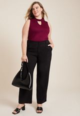 Plus Size Crepe Cut Out Mock Neck Tank Top, C830, small