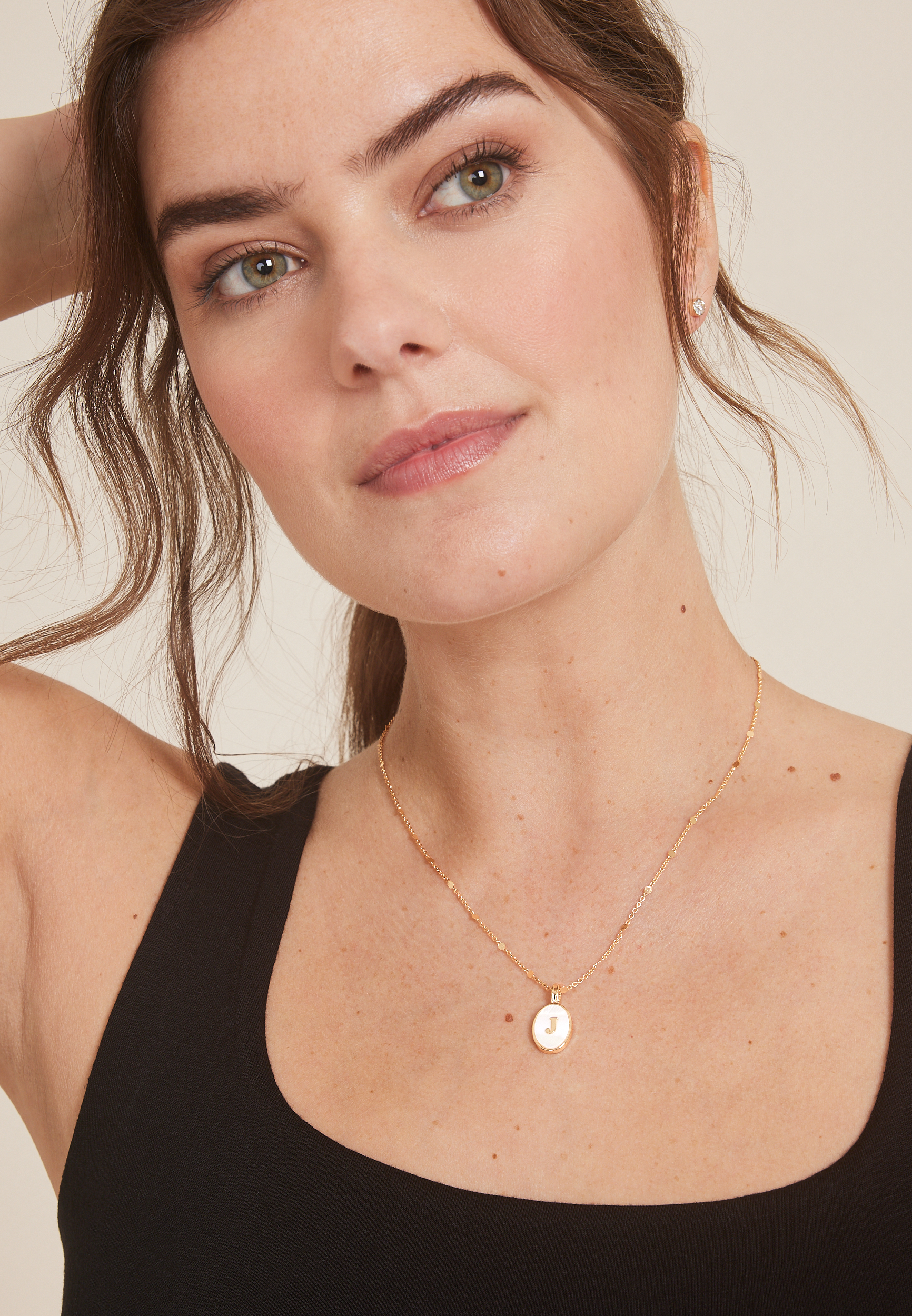 Gold Oval Initial Pendant Necklace, C6279, large