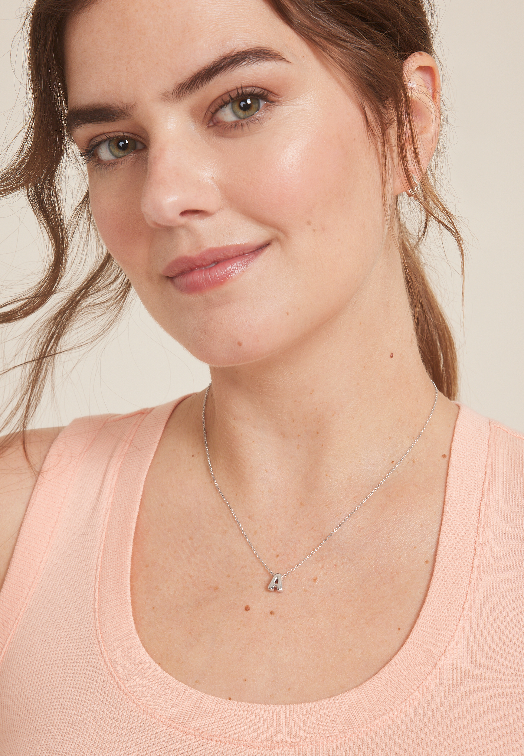Silver Bubble Initial Pendant Necklace
