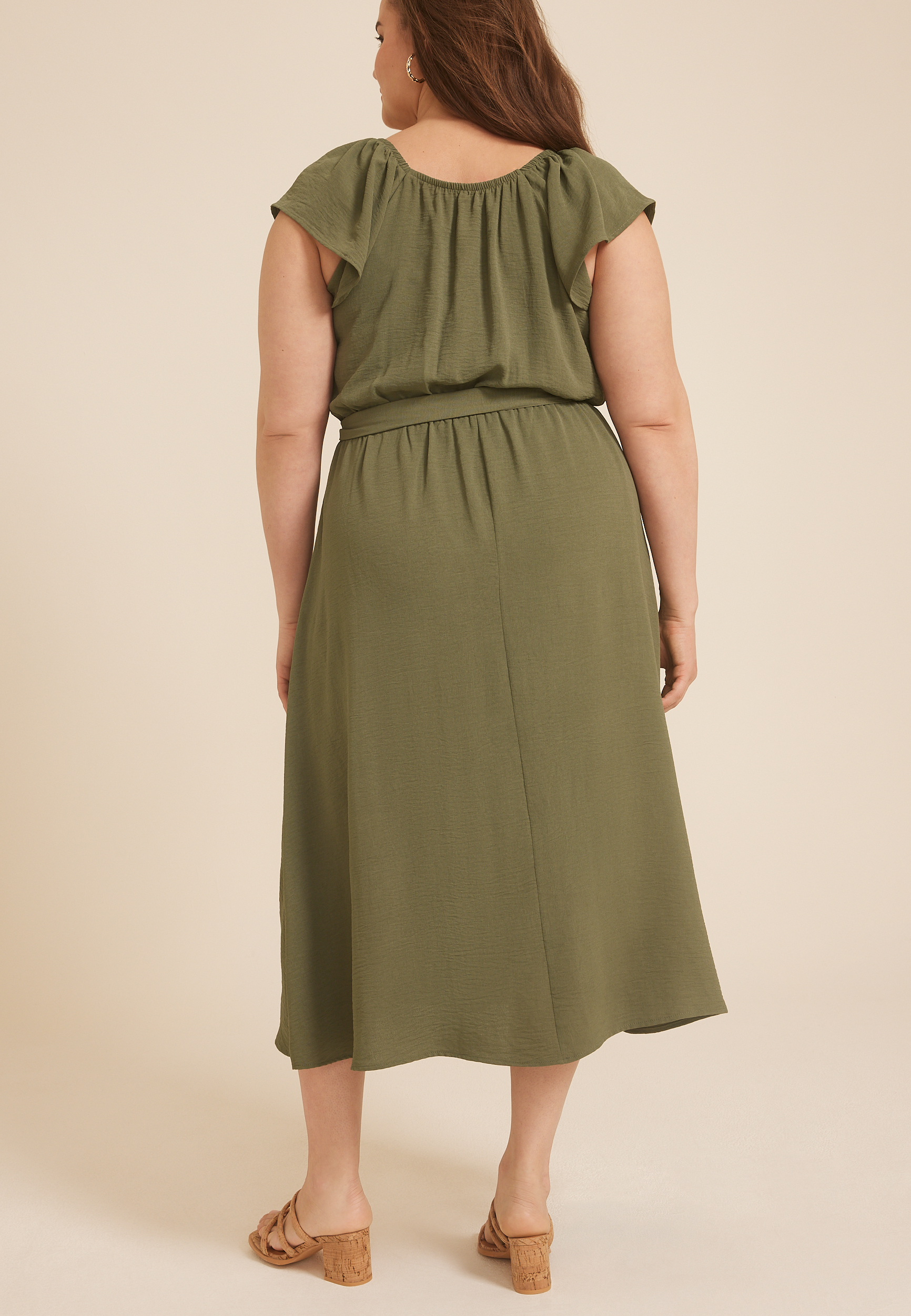 Plus Size Cool Crepe Wrap Midi Dress, DUSTY OLIVE, large