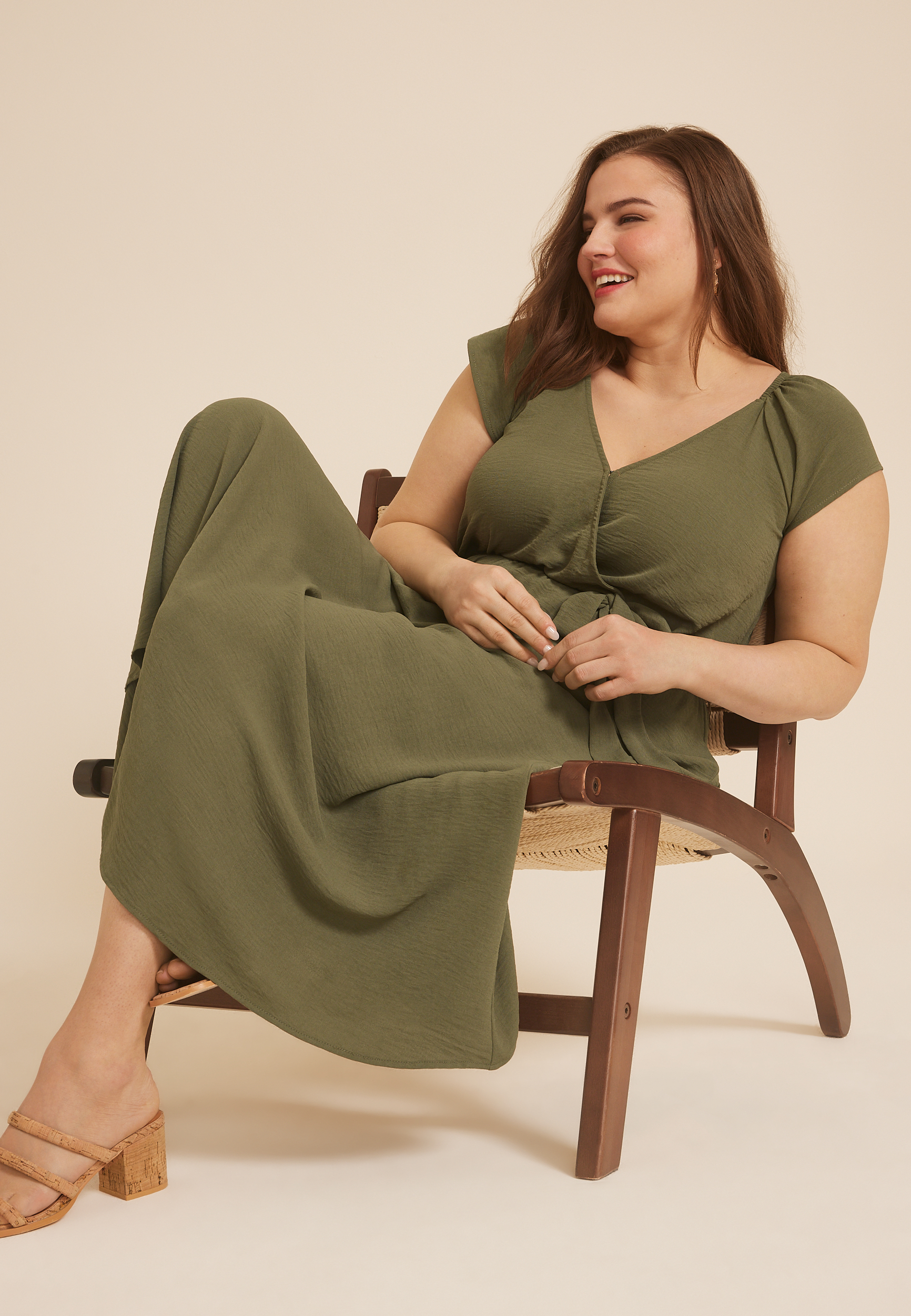 Plus Size Cool Crepe Wrap Midi Dress, DUSTY OLIVE, large