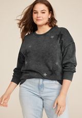 Plus Size Americana Washed Star Studded Sweatshirt, C106, small