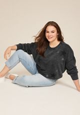 Plus Size Americana Washed Star Studded Sweatshirt, C106, small