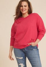 Plus Size Americana Star Laser Cut Sweatshirt, C2946, small