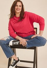 Plus Size Americana Star Laser Cut Sweatshirt, C2946, small