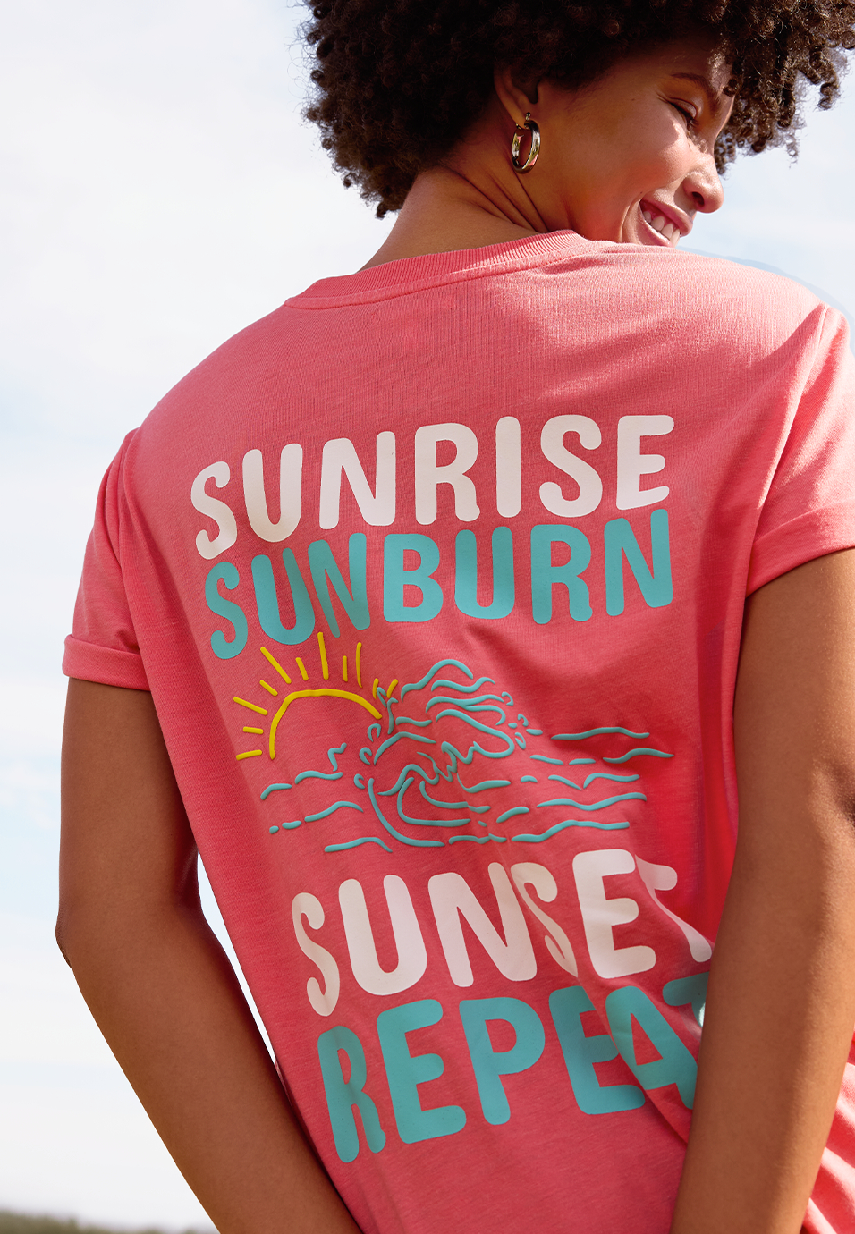 Sunset Repeat Oversized Fit Graphic Tee, PINK, large