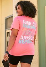 Plus Size Sunset Repeat Oversized Fit Graphic Tee, PINK, small