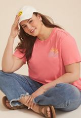 Plus Size Sunset Repeat Oversized Fit Graphic Tee, PINK, small