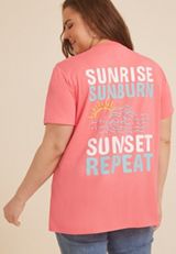 Plus Size Sunset Repeat Oversized Fit Graphic Tee, PINK, small