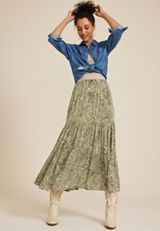 Gauze Printed High Rise Maxi Skirt, C1774, small