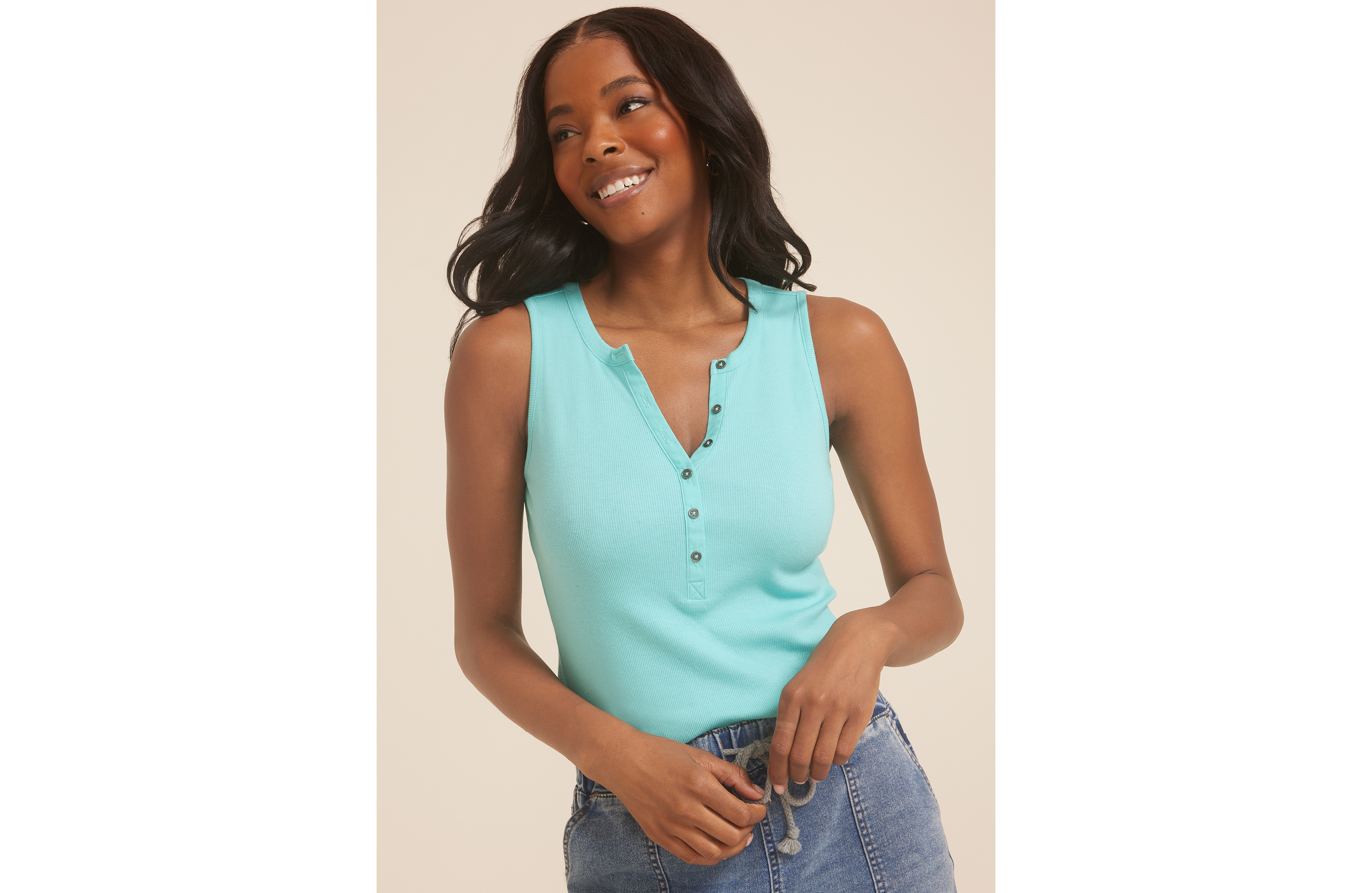 Ribbed Henley Tank Top