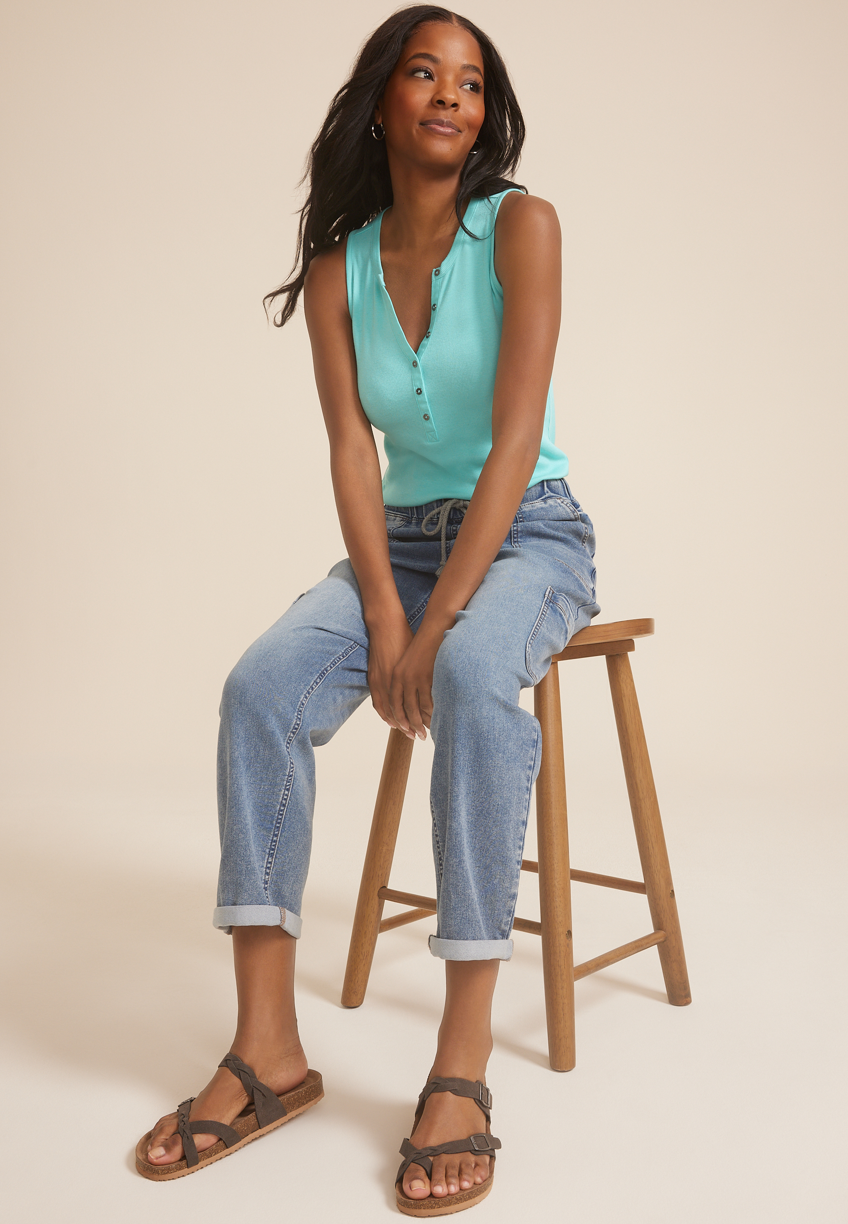 Ribbed Henley Tank Top, C4820, large